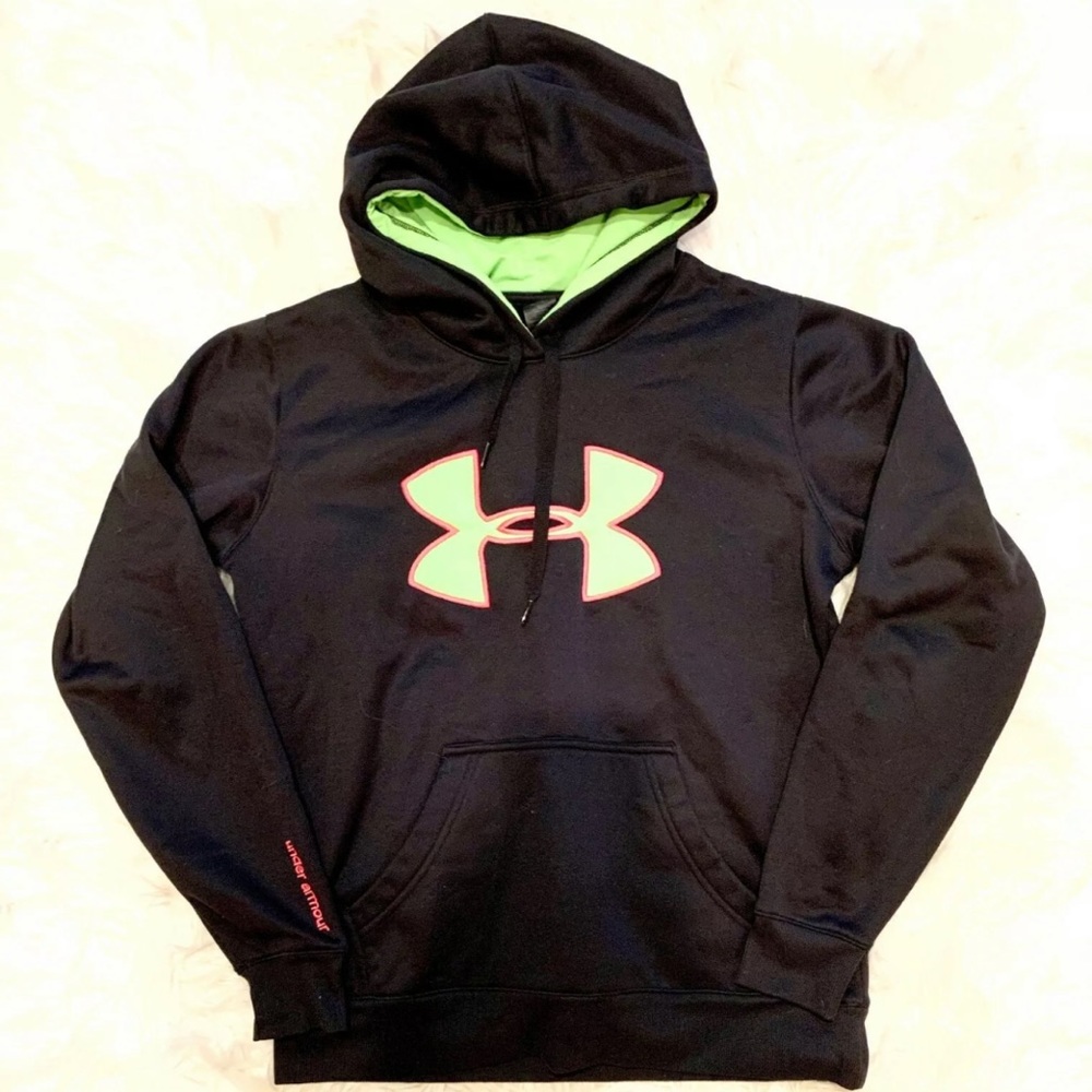 UNDER ARMOUR Black Green Hoodie Sweatshirt - Picture 1 of 3